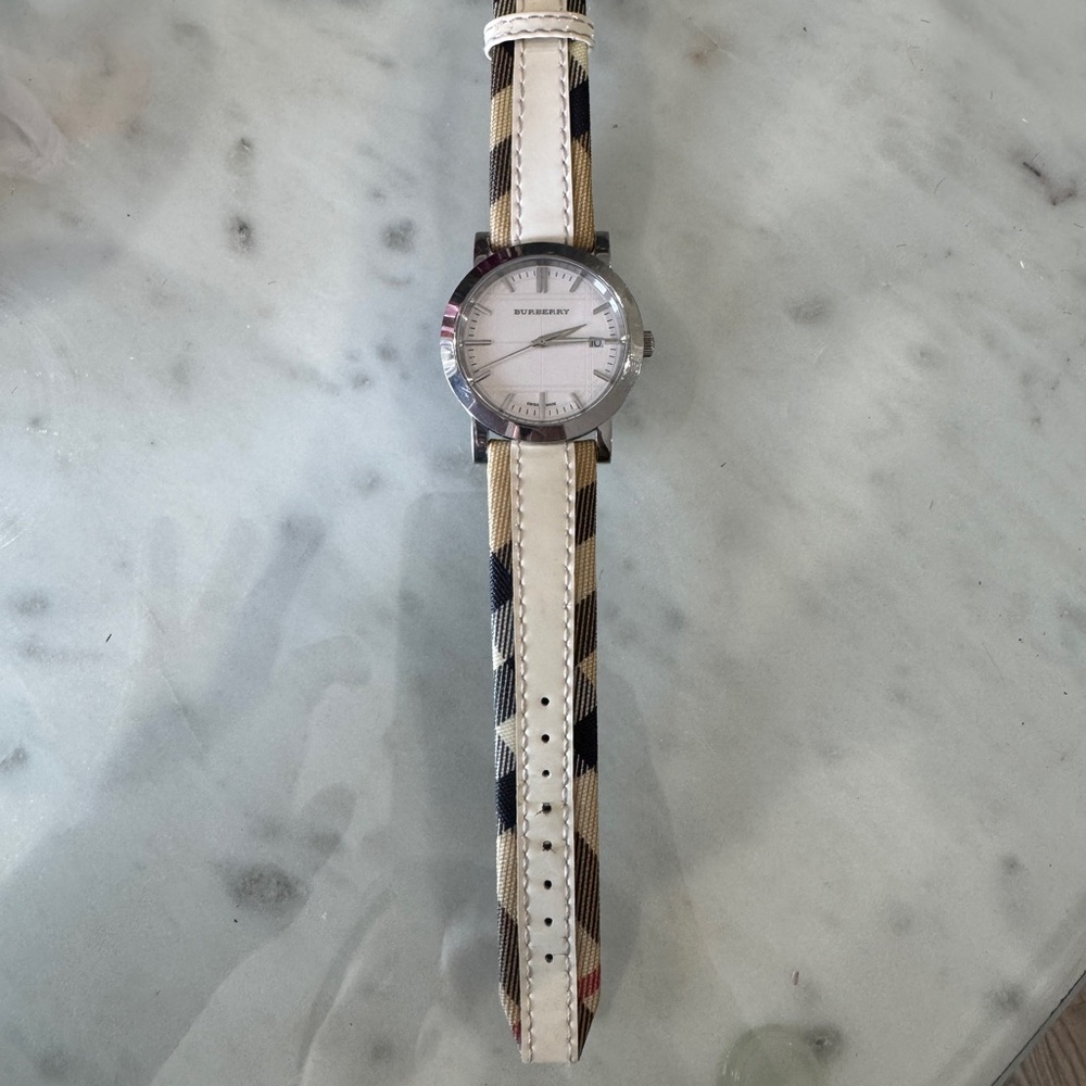 Burberry Checkered Watch with Beige Strap